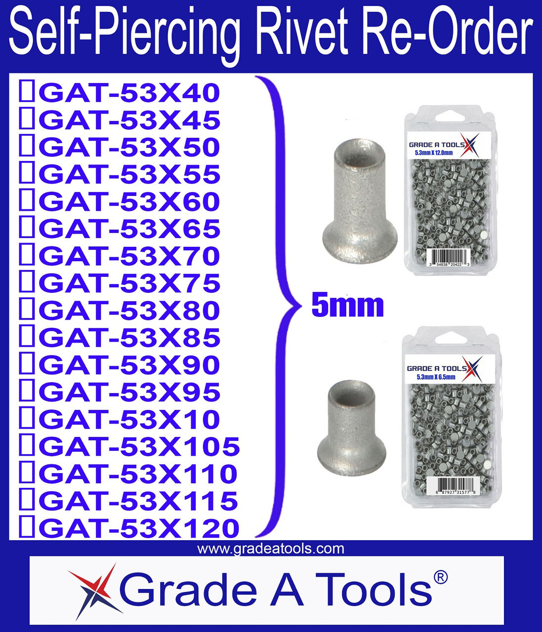 5mm Self Piercing rivet Chart  5mm Self Piercing rivet Chart